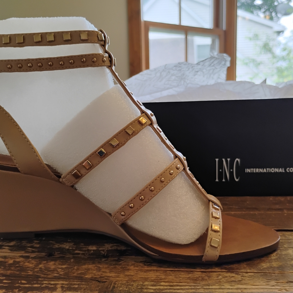 INC International Concepts Women's Brown Studded Wedge Sandals